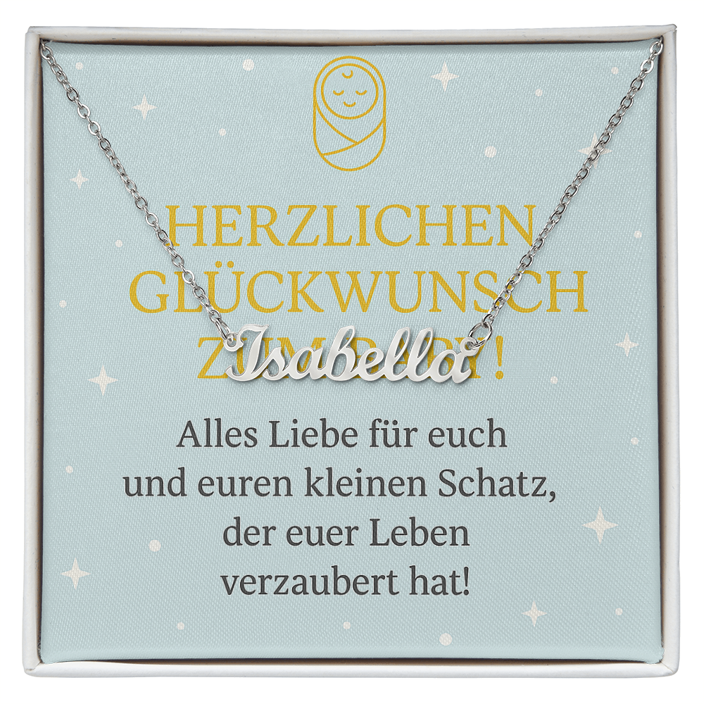 Namenskette inkl. Karte - Glückwunsch Baby