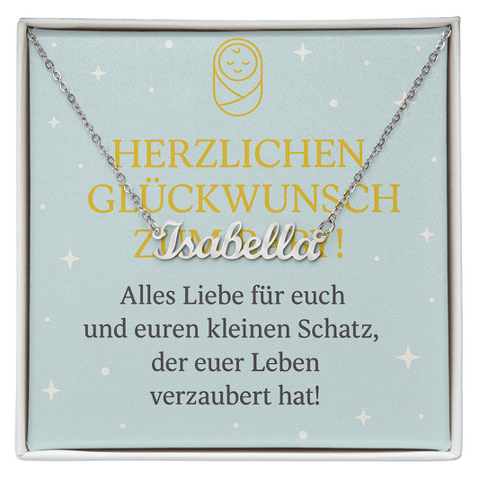 Namenskette inkl. Karte - Glückwunsch Baby