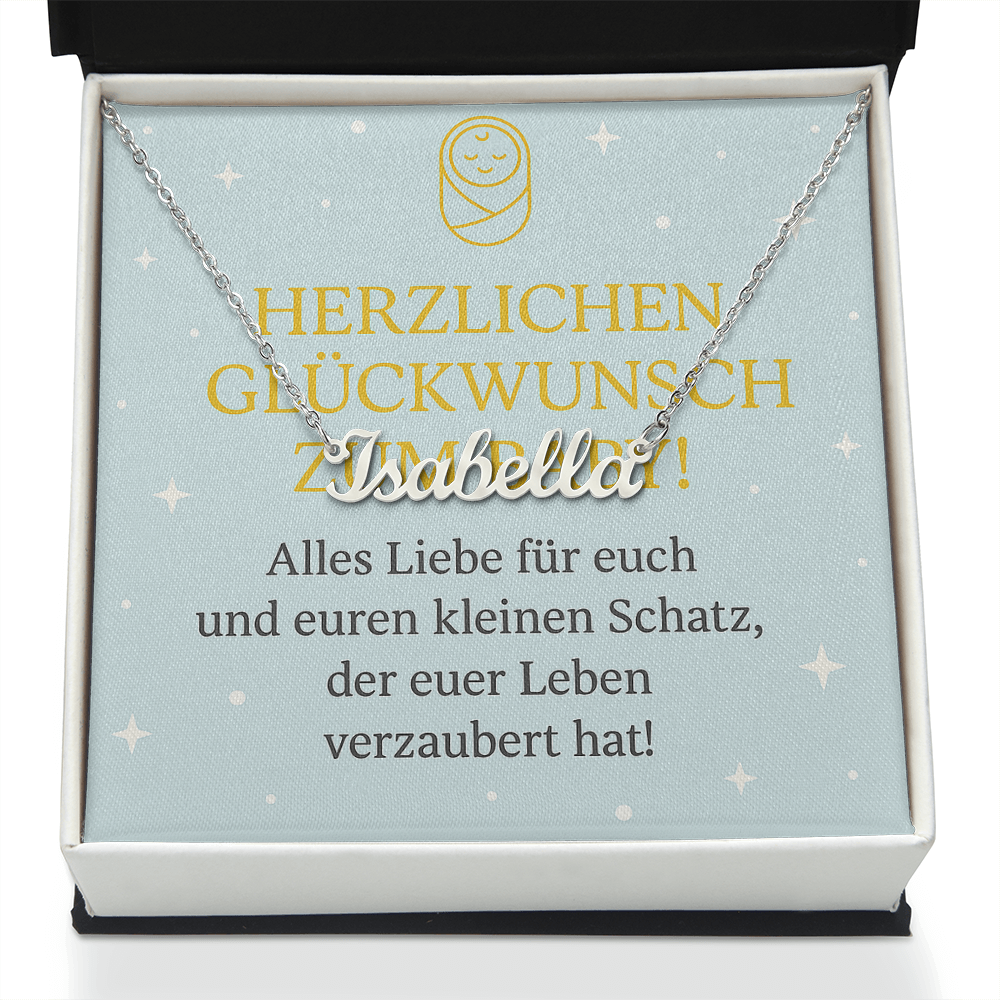 Namenskette inkl. Karte - Glückwunsch Baby