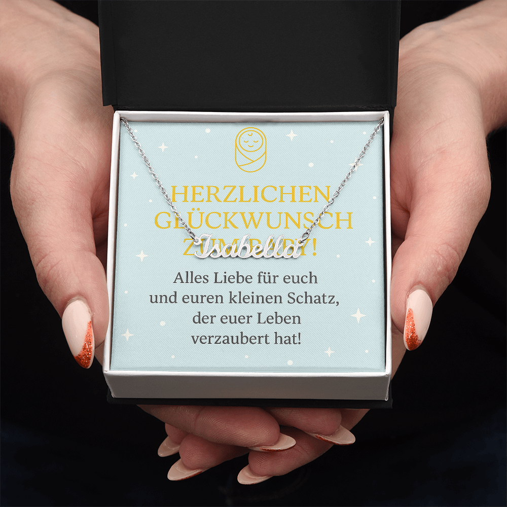 Namenskette inkl. Karte - Glückwunsch Baby