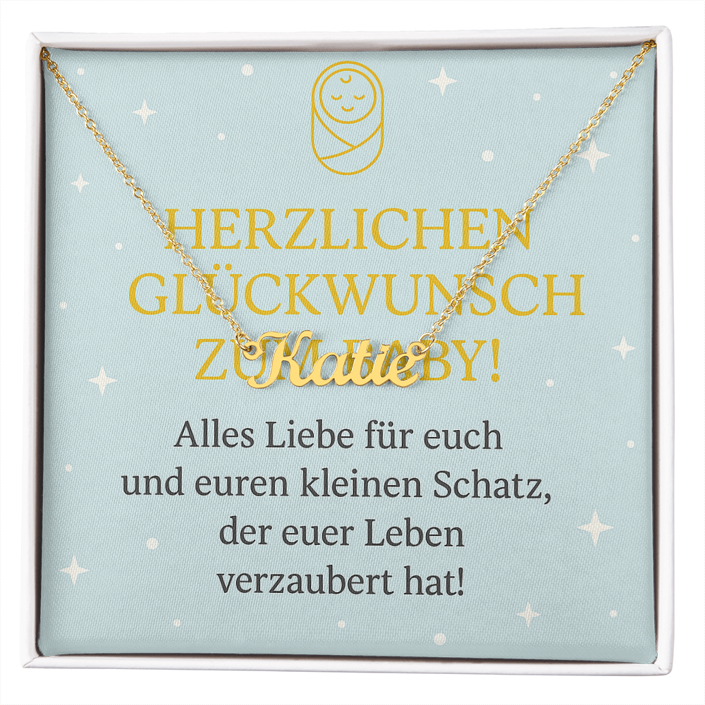 Namenskette inkl. Karte - Glückwunsch Baby