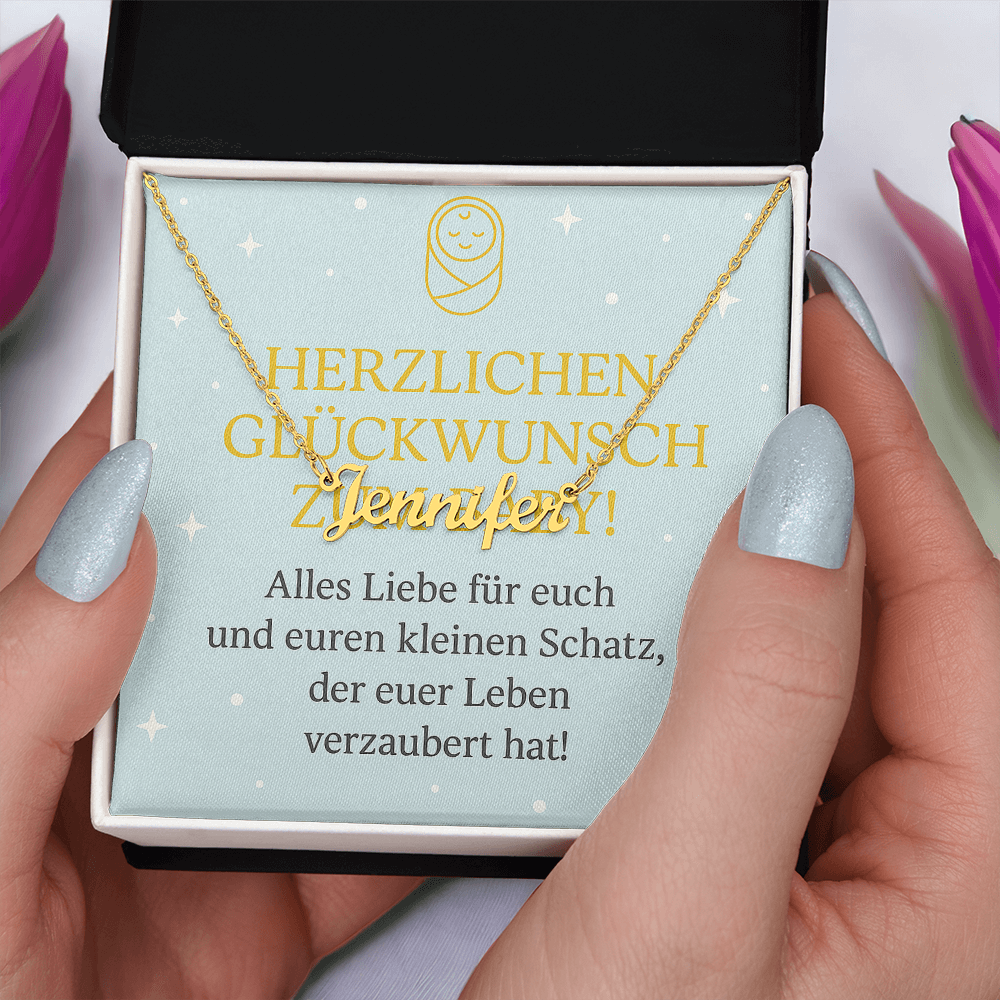Namenskette inkl. Karte - Glückwunsch Baby