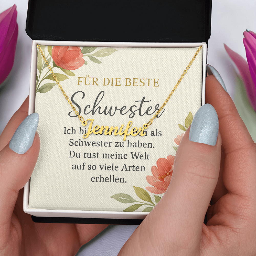 Namenskette inkl. Karte Schwester - Variante 1