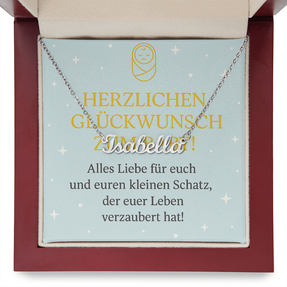 Namenskette inkl. Karte - Glückwunsch Baby