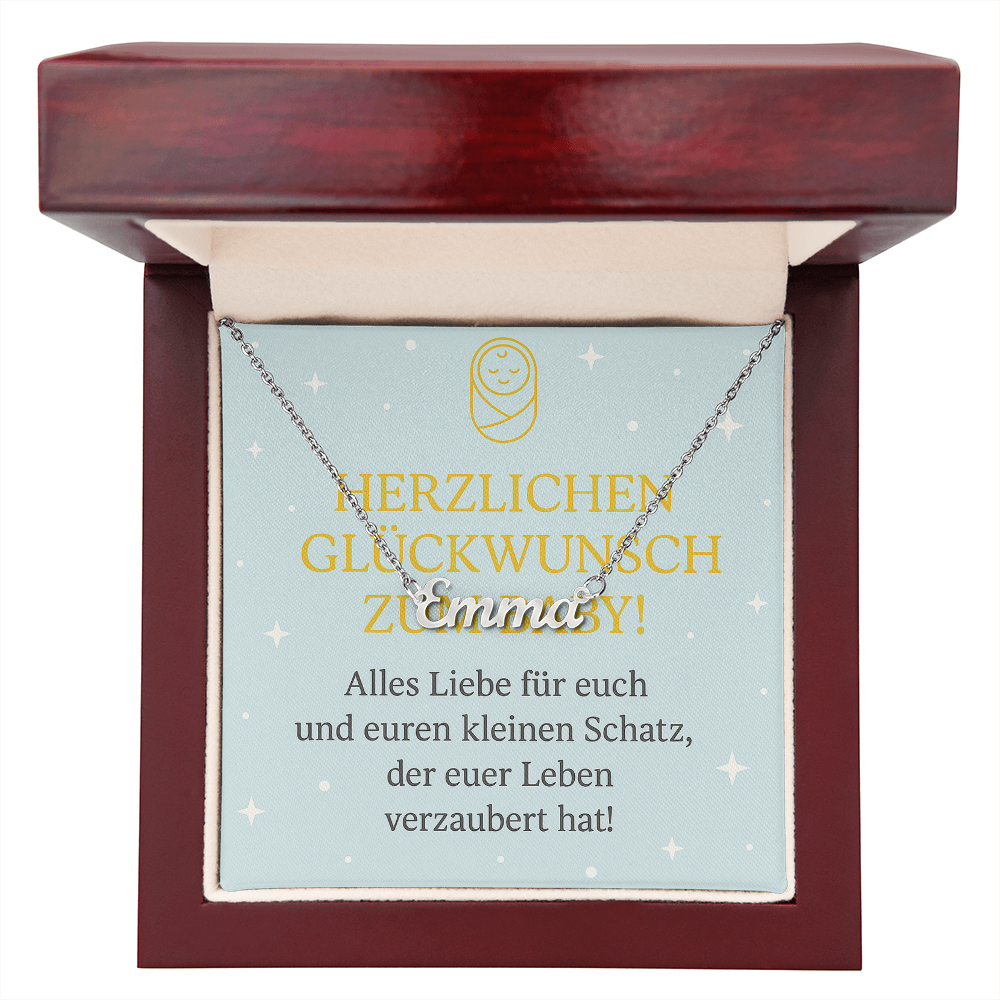 Namenskette inkl. Karte - Glückwunsch Baby