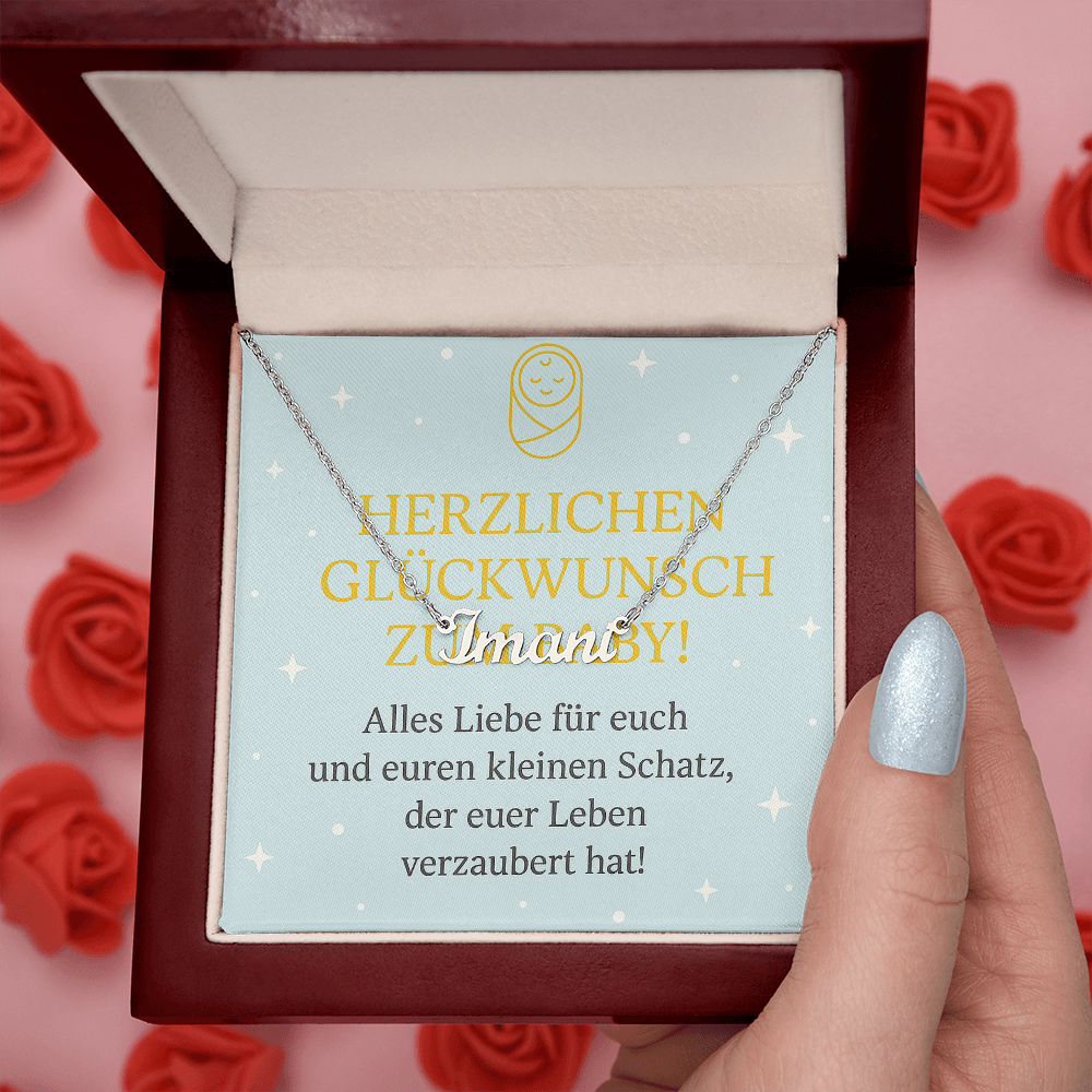 Namenskette inkl. Karte - Glückwunsch Baby