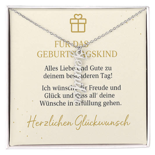 Namenskette vertikal inkl. Karte "Geburtstag" - Variante 1