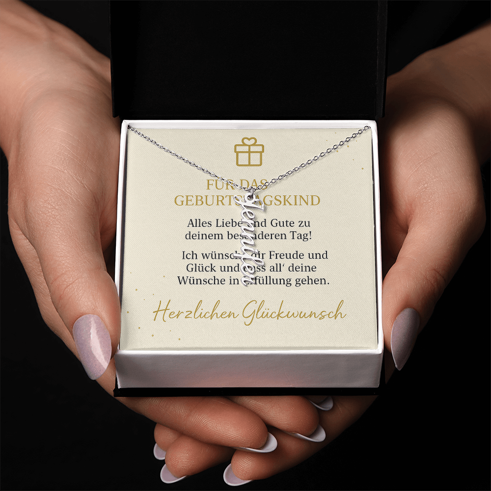 Namenskette vertikal inkl. Karte "Geburtstag" - Variante 1